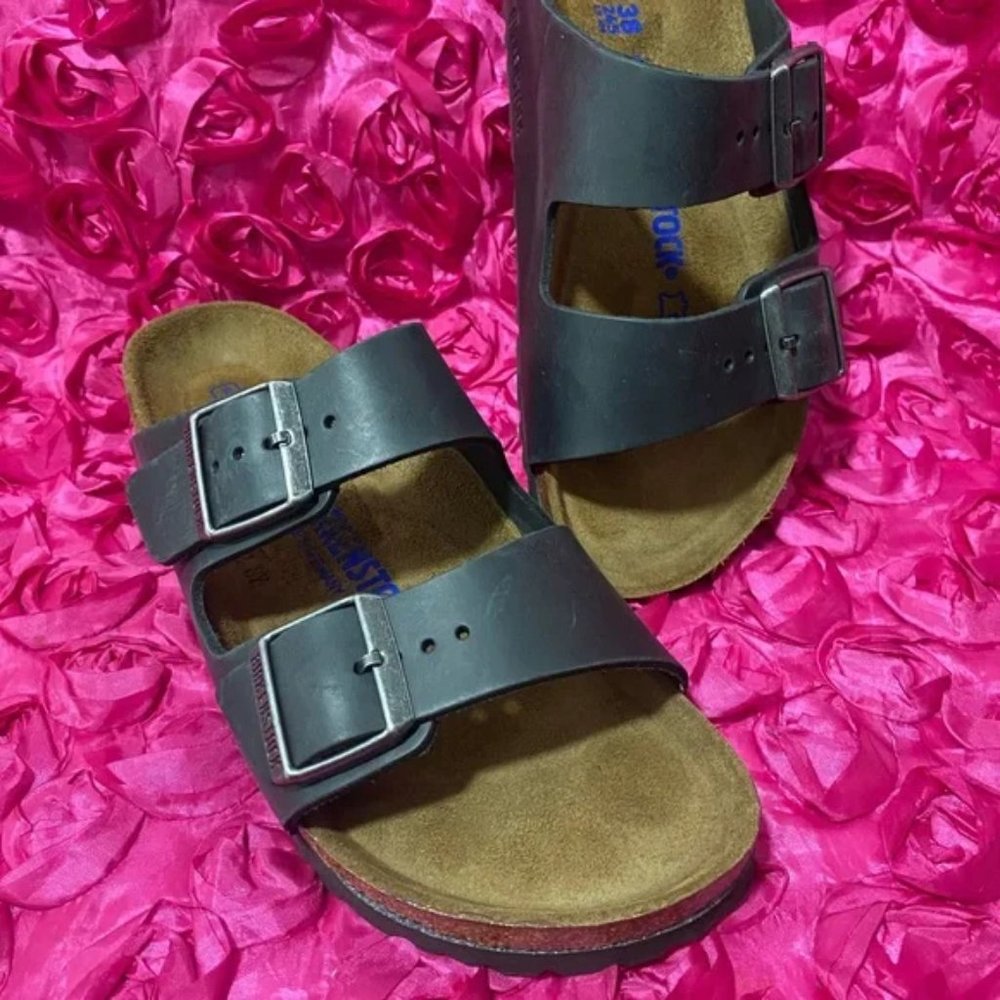 New Birkenstock Arizona Soft Footbed Black Oiled Leather 38 Medium / Narrow